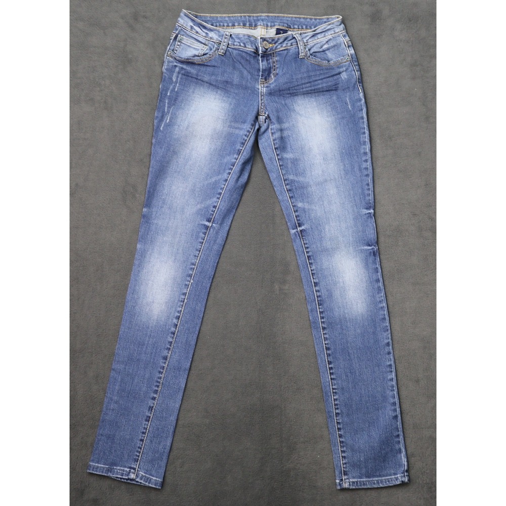 Womens Low Rise Skinny Jeans Medium Wash Embroidered Back Pockets Blue Size 7